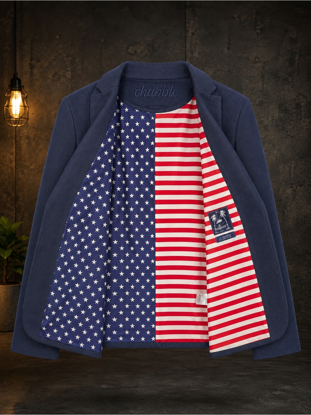 Chubbies Navy Sport Coat with American Flag Lining - Picture 2 of 4